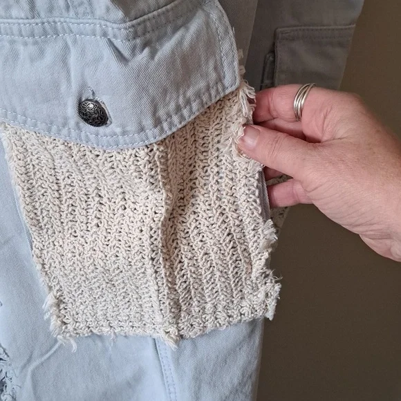 New POL Light Blue Patchwork distressed Joggers - Picture 6 of 7